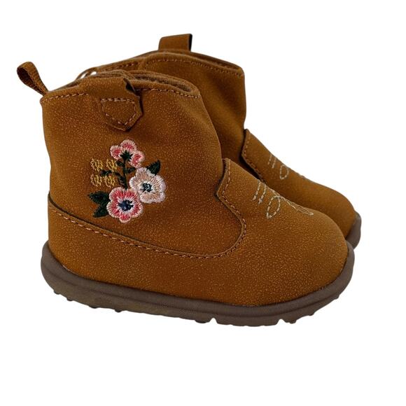 Carters Boots Sunnie Every Step Size 2M Western Floral Embroidered Brown Cowgirl - Picture 1 of 8